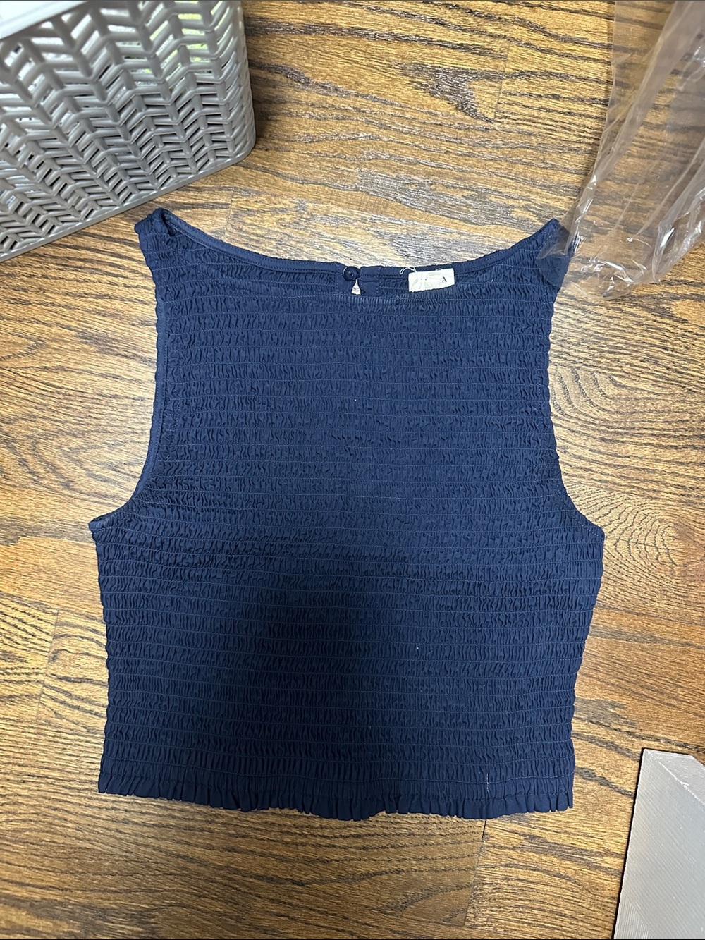 Smocked Navy Crop Tank Top - Classic Sleeveless Knit